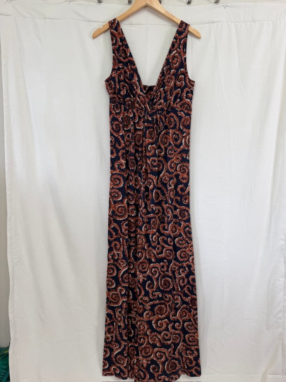 Tory Burch Nicola Navy Sapello Silk Cotton Paisley Maxi Dress Medium M